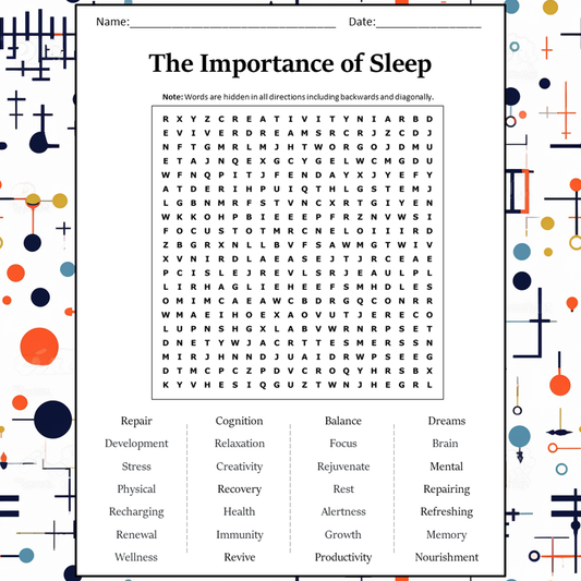The Importance Of Sleep Word Search Puzzle Worksheet Activity PDF