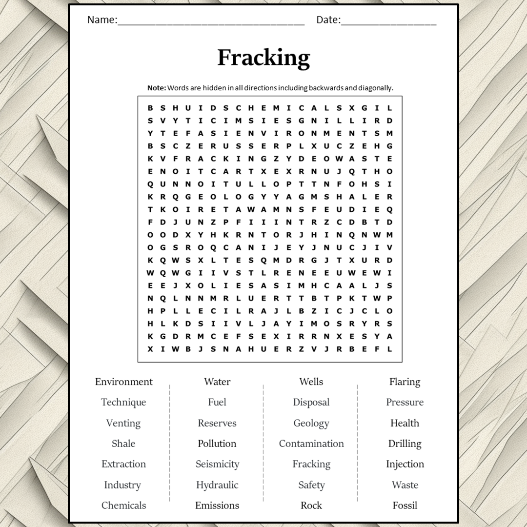 Fracking Word Search Puzzle Worksheet Activity PDF