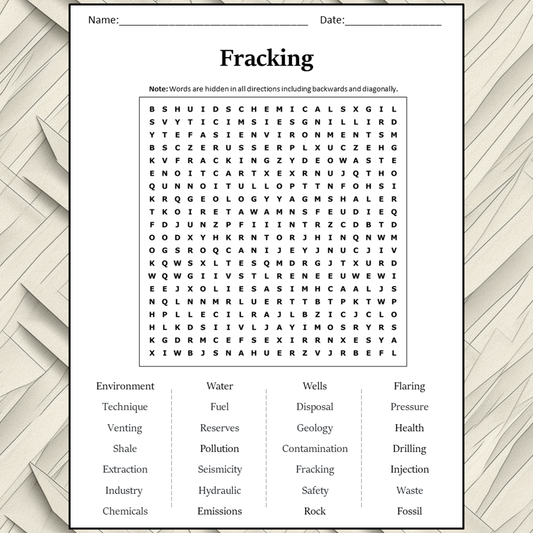 Fracking Word Search Puzzle Worksheet Activity PDF