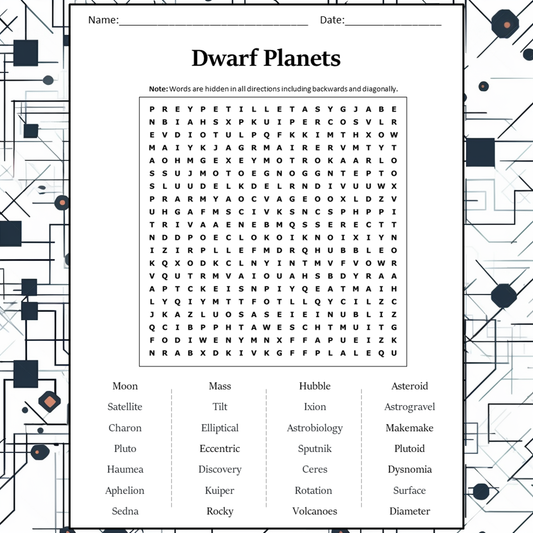 Dwarf Planets Word Search Puzzle Worksheet Activity PDF