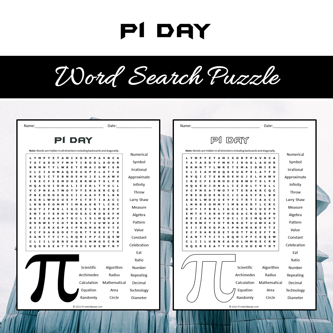 Pi Day Word Search Puzzle Worksheet PDF – PrintableBazaar