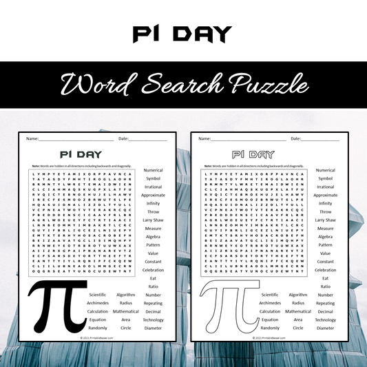 Pi Day Word Search Puzzle Worksheet PDF