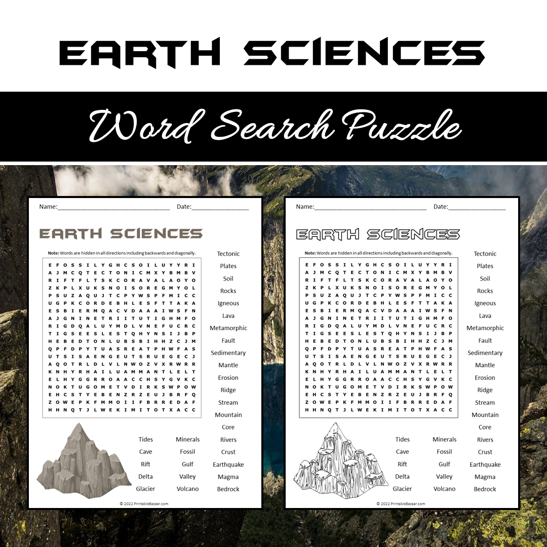 Earth Sciences Word Search Puzzle Worksheet PDF