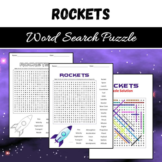 Rockets Word Search Puzzle Worksheet PDF