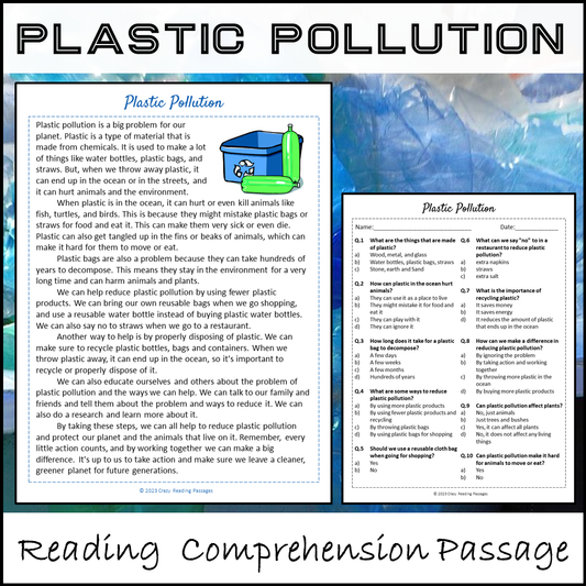 Plastic Pollution Reading Comprehension Passage and Questions | Printable PDF