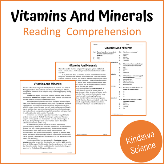 Vitamins And Minerals Reading Comprehension Passage and Questions | Printable PDF