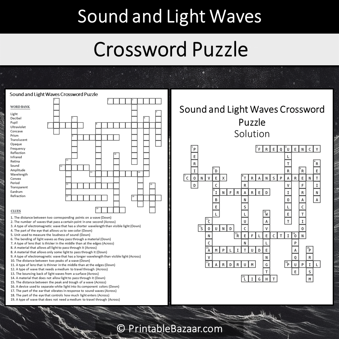 Sound And Light Waves Crossword Puzzle Worksheet Activity Printable PDF