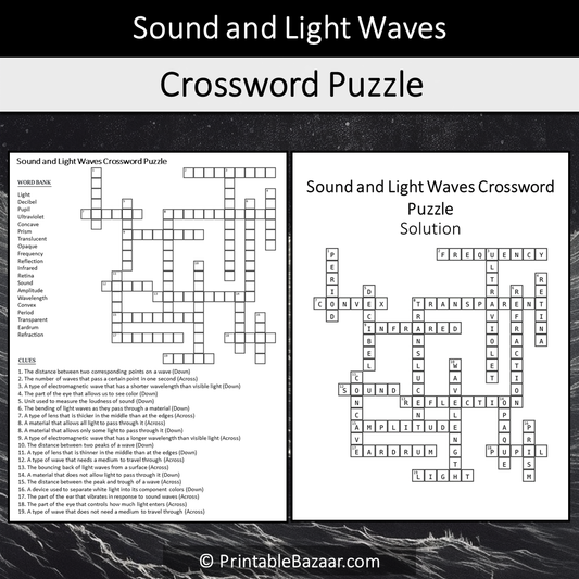 Sound And Light Waves Crossword Puzzle Worksheet Activity Printable PDF