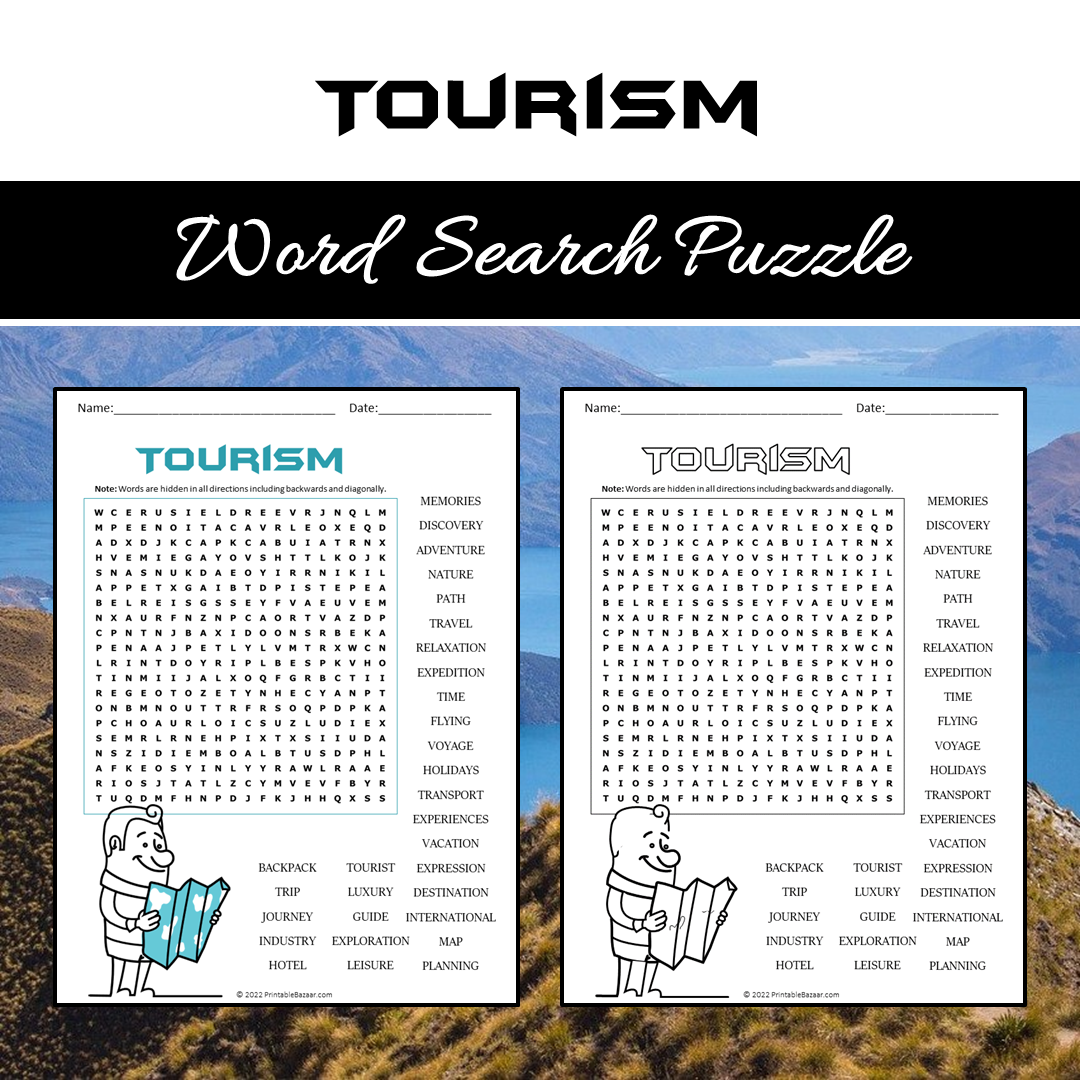 Tourism Word Search Puzzle Worksheet PDF