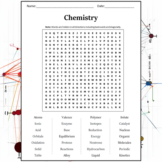 Chemistry Word Search Puzzle Worksheet Activity PDF