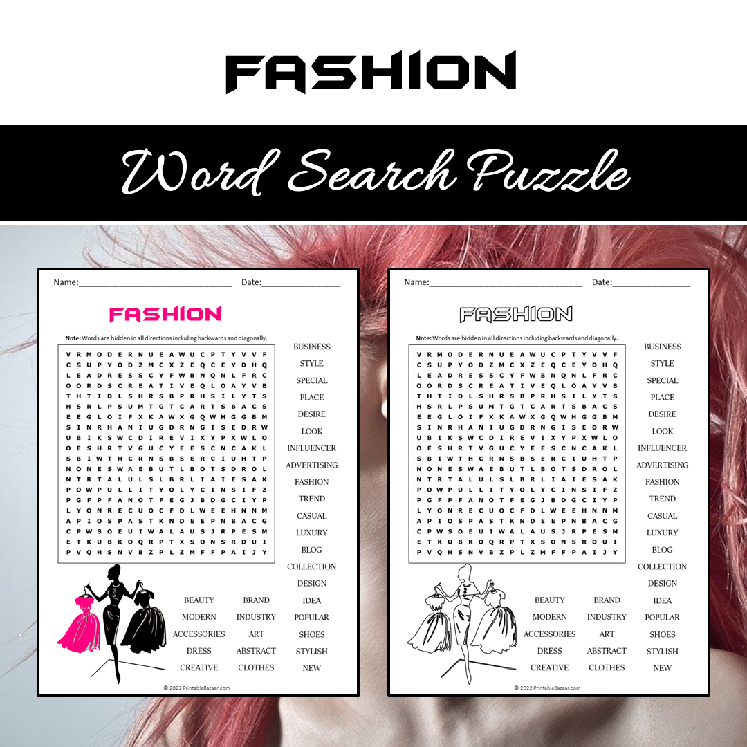 Fashion Word Search Puzzle Worksheet PDF