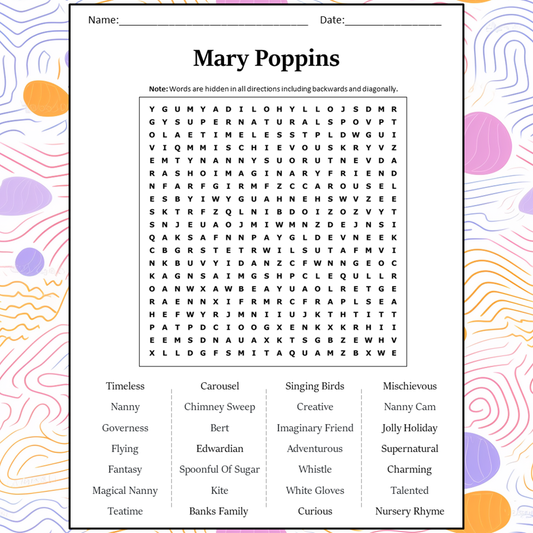 Mary Poppins Word Search Puzzle Worksheet Activity PDF