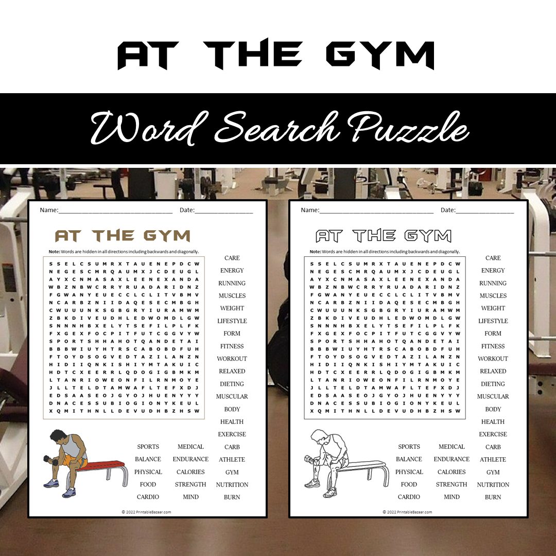 At The Gym Word Search Puzzle Worksheet PDF