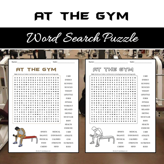 At The Gym Word Search Puzzle Worksheet PDF