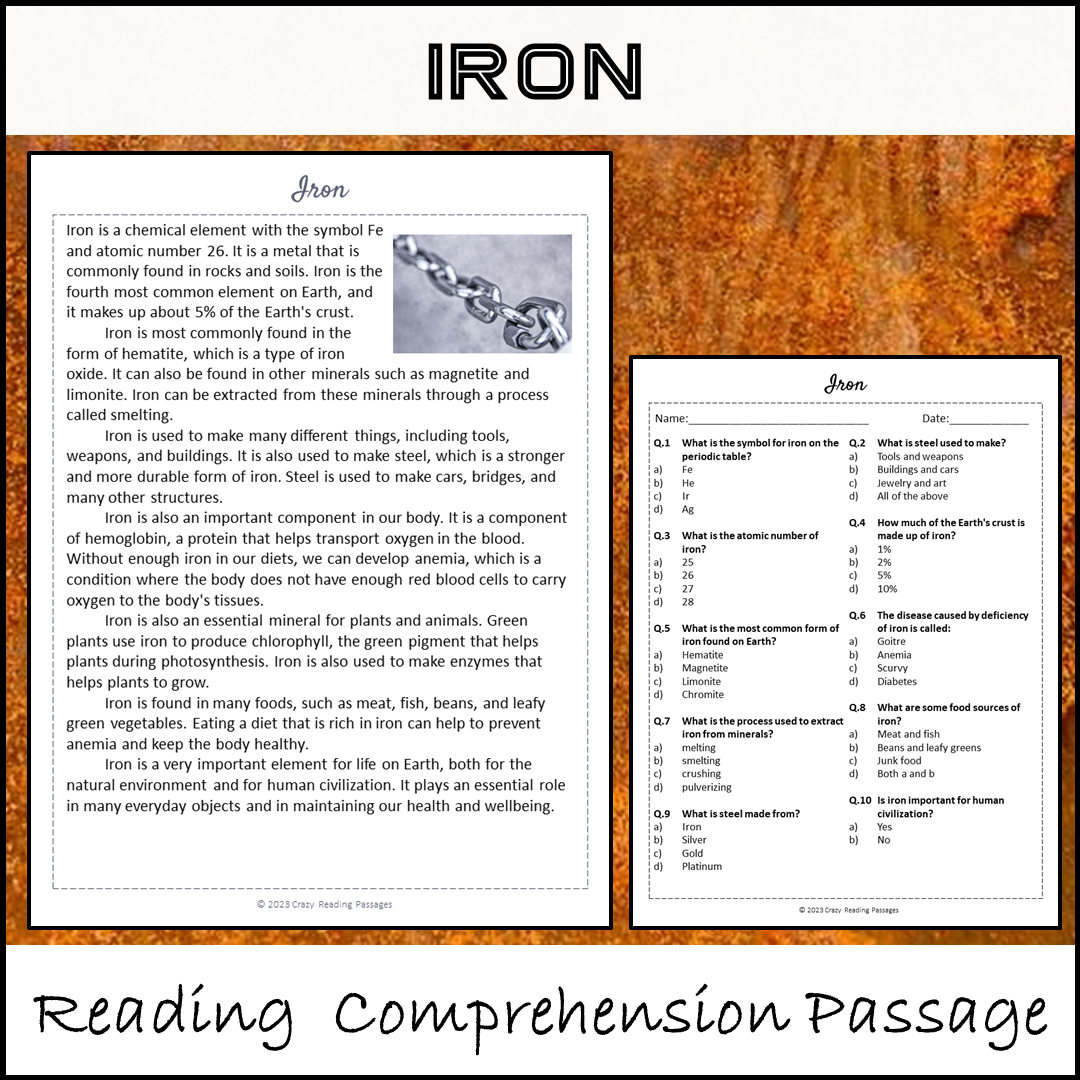 Iron Reading Comprehension Passage and Questions | Printable PDF