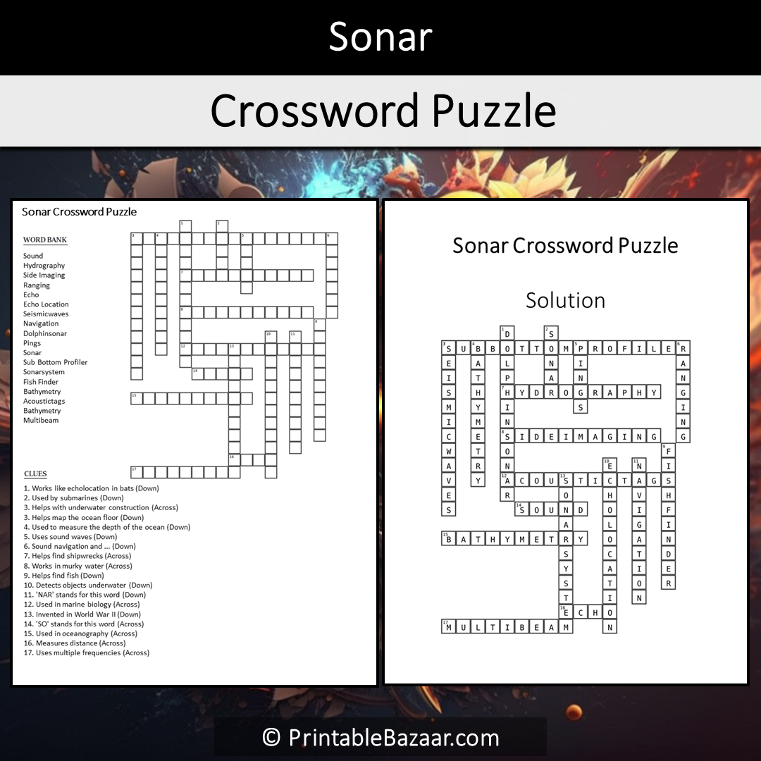 Sonar Crossword Puzzle Worksheet Activity Printable PDF