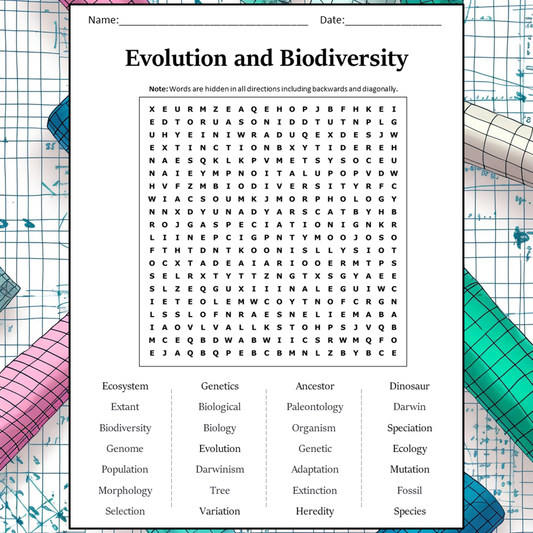 Evolution And Biodiversity Word Search Puzzle Worksheet Activity PDF