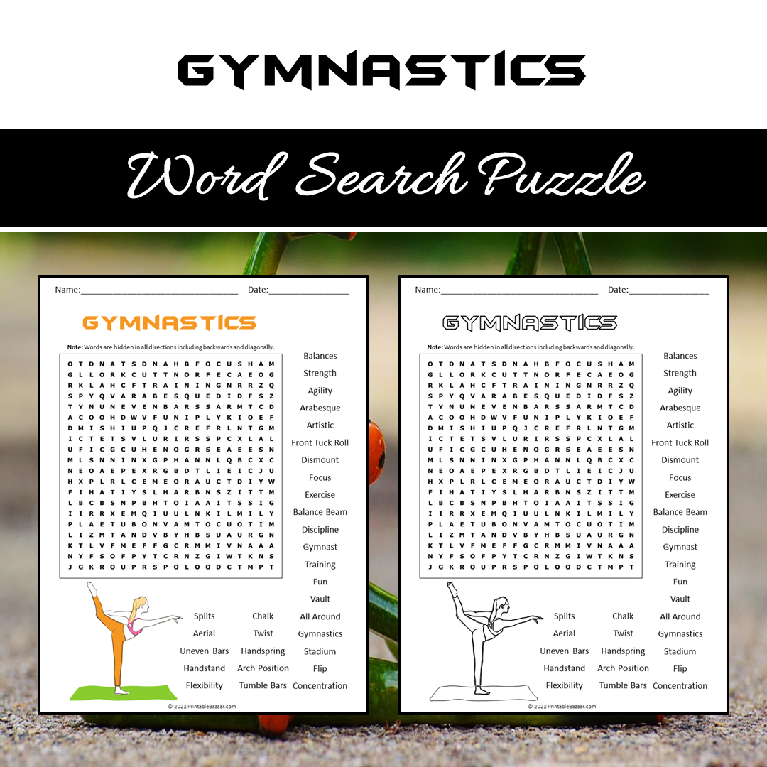 Gymnastics Word Search Puzzle Worksheet PDF