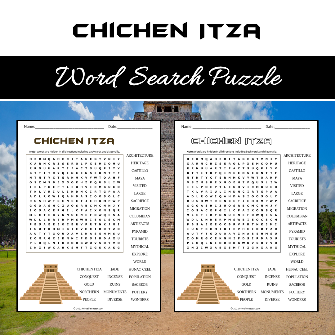 Chichen Itza Word Search Puzzle Worksheet PDF