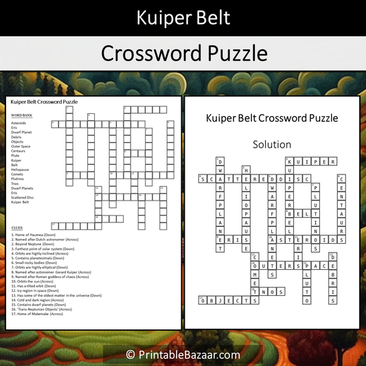 Kuiper Belt Crossword Puzzle Worksheet Activity Printable PDF