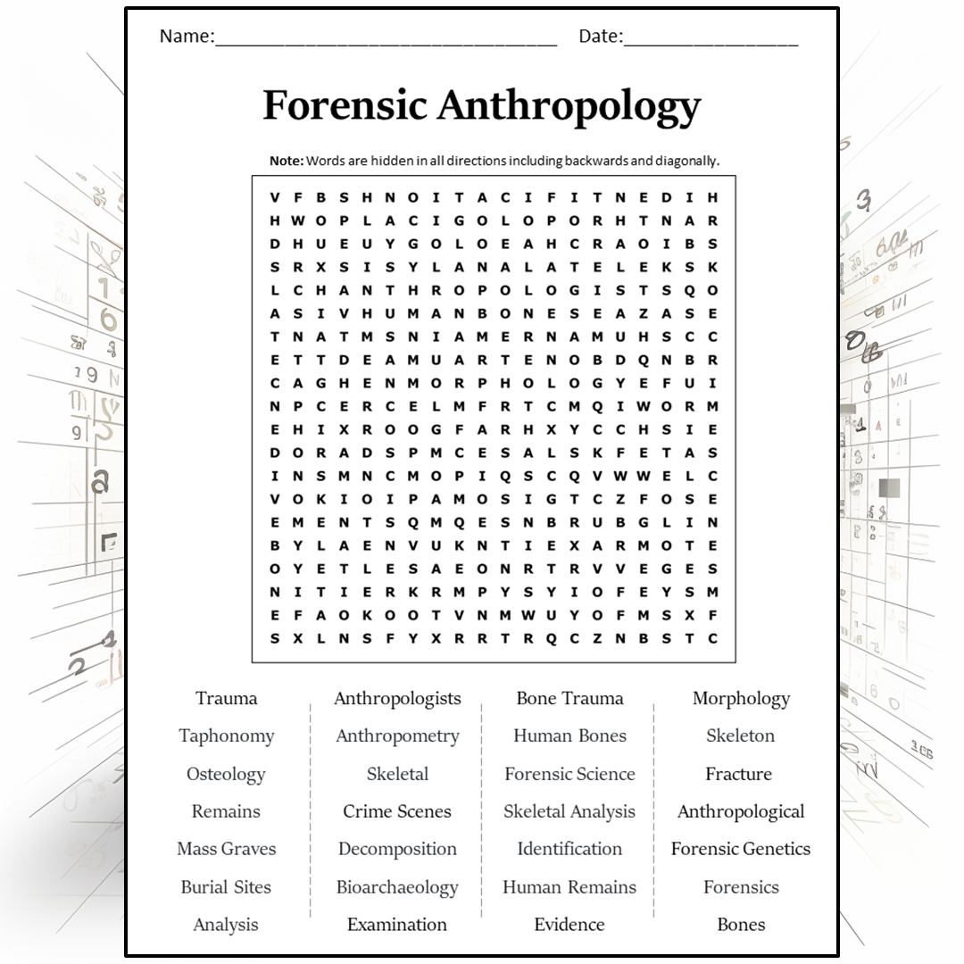 Forensic Anthropology Word Search Puzzle Worksheet Activity PDF