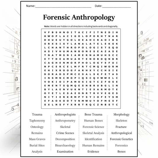 Forensic Anthropology Word Search Puzzle Worksheet Activity PDF