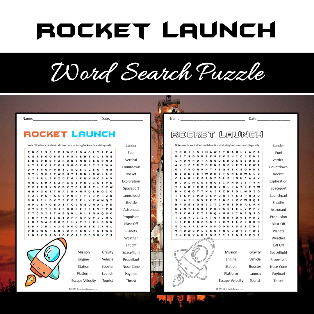 Rocket Launch Word Search Puzzle Worksheet PDF