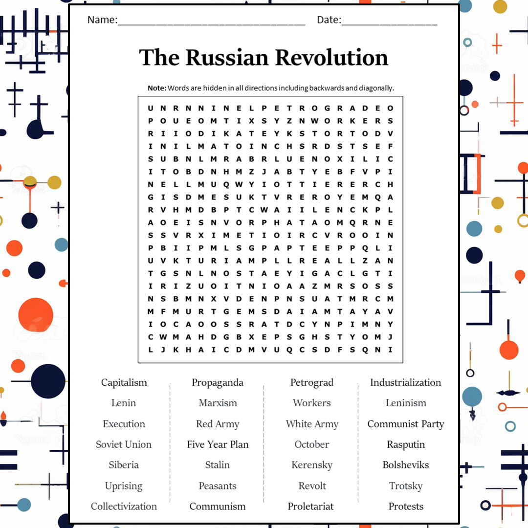 The Russian Revolution Word Search Puzzle Worksheet Activity PDF