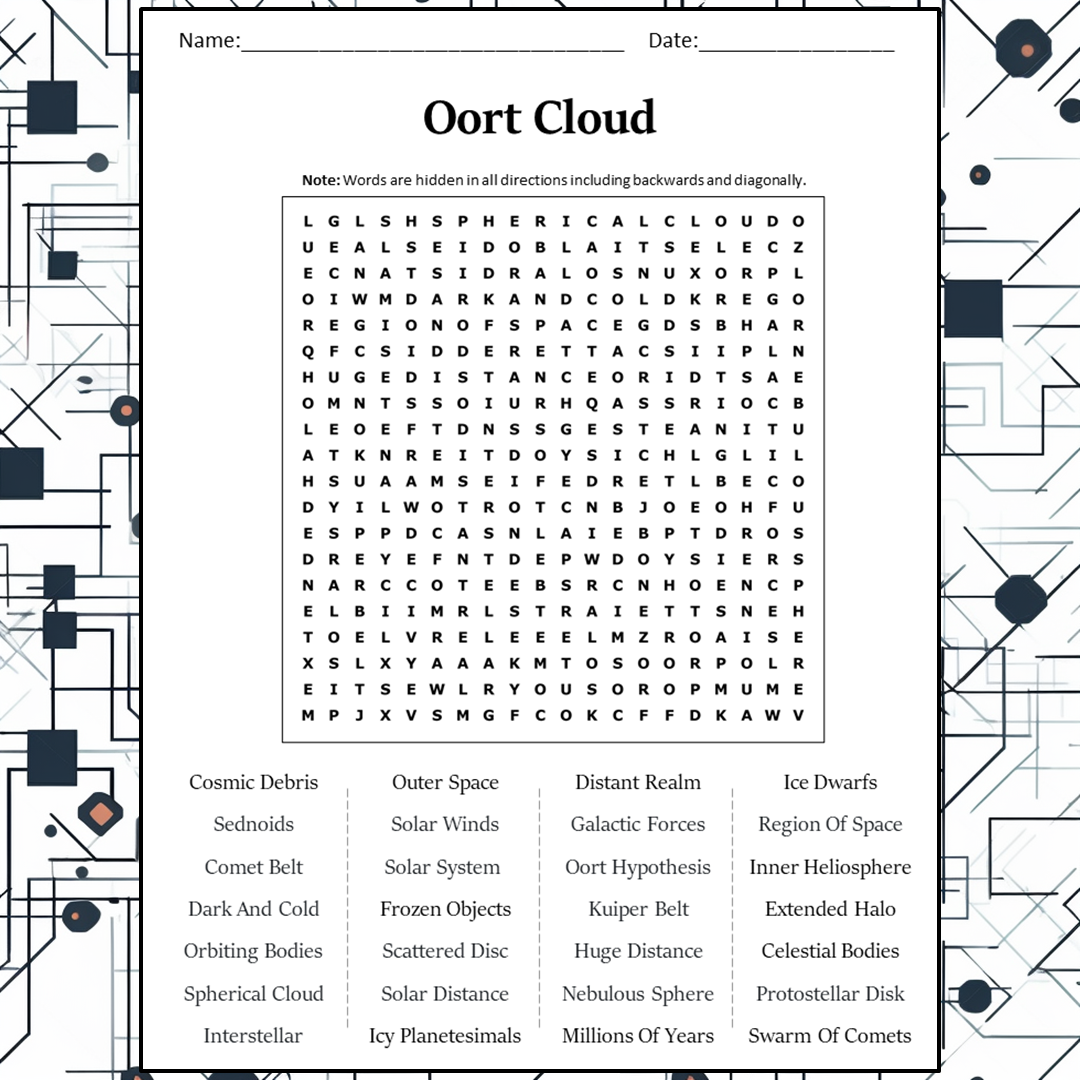 Oort Cloud Word Search Puzzle Worksheet Activity PDF