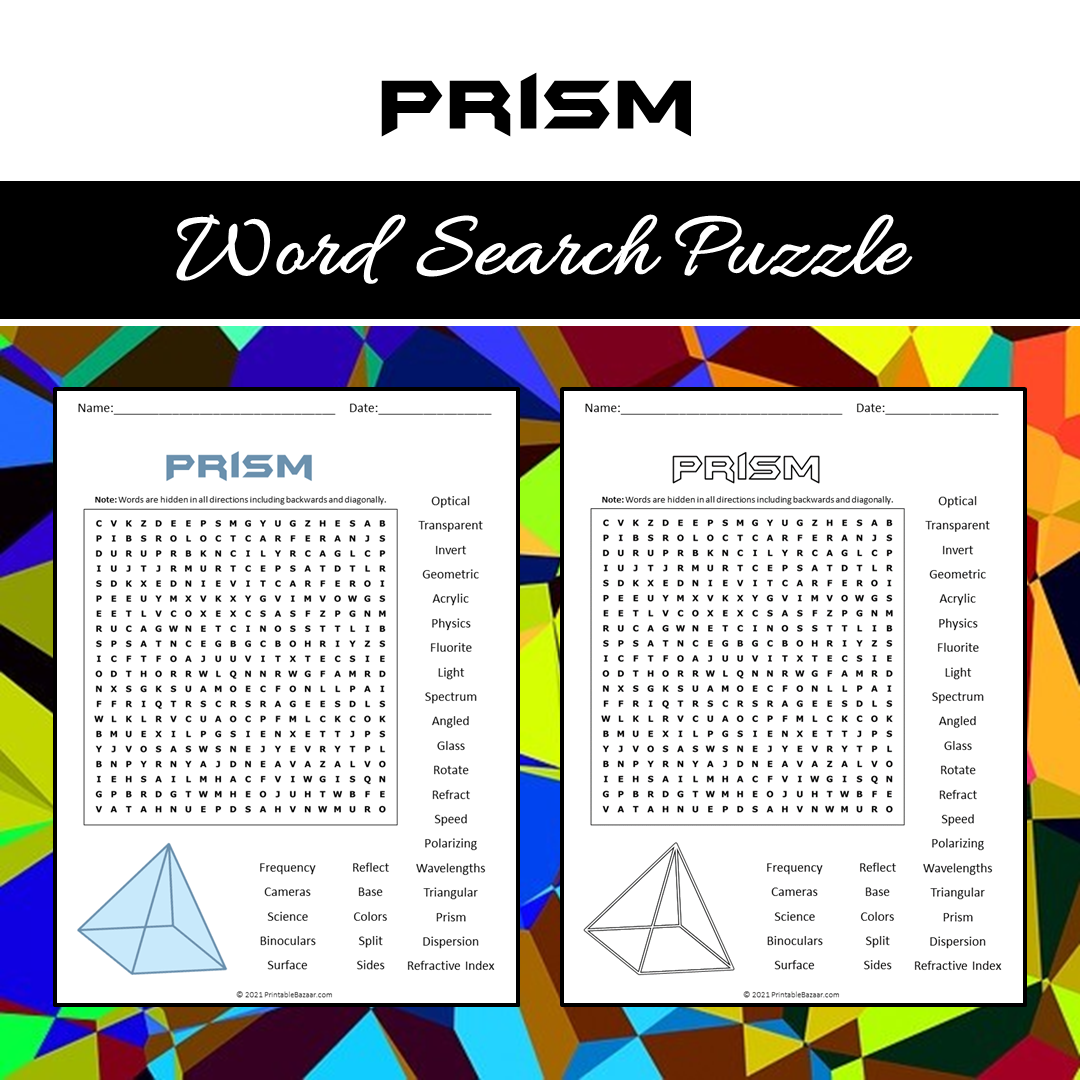 Prism Word Search Puzzle Worksheet PDF