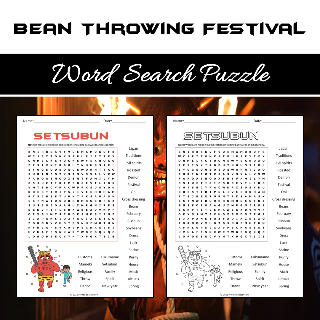 Bean Throwing Festival Word Search Puzzle Worksheet PDF