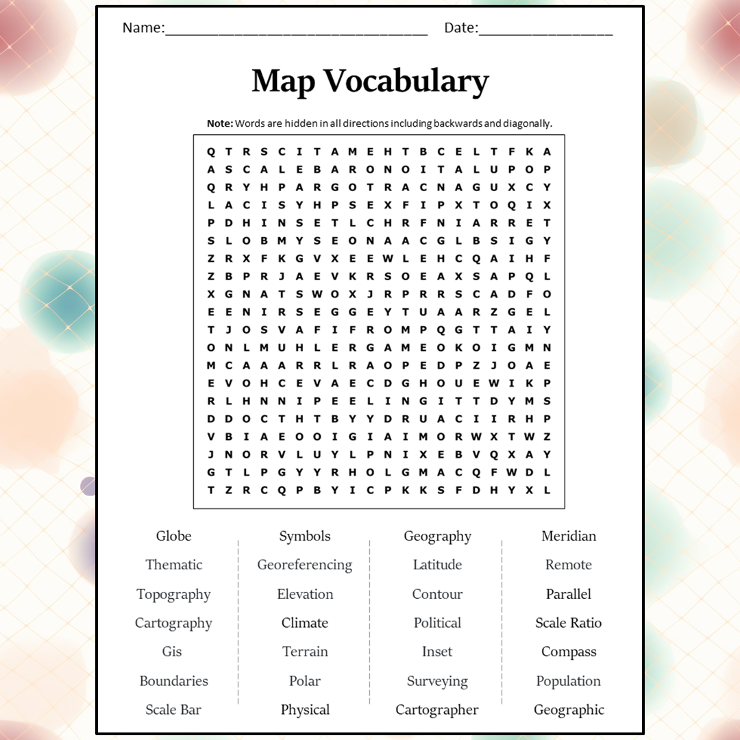 Map Vocabulary Word Search Puzzle Worksheet Activity PDF – PrintableBazaar