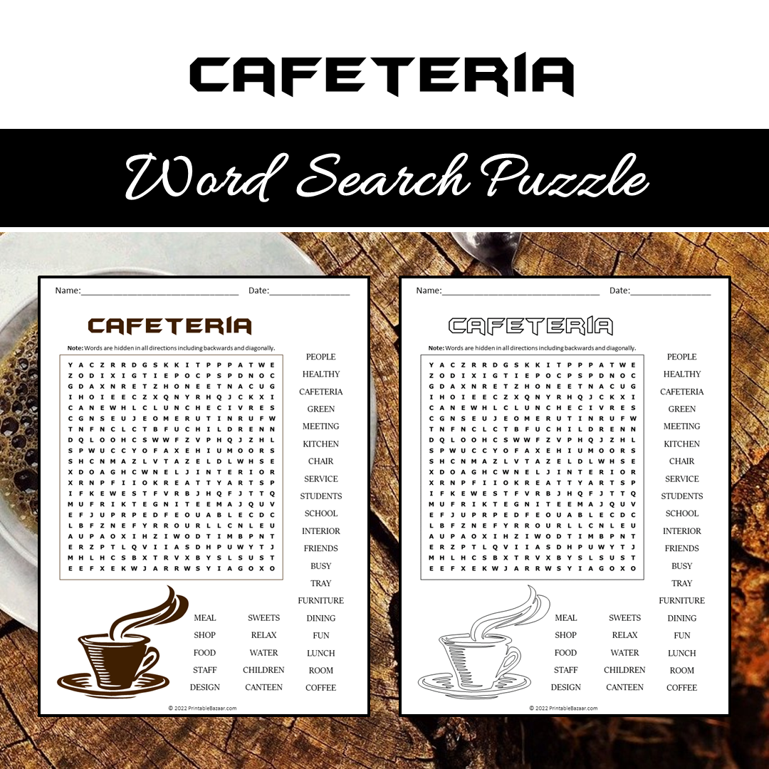 Cafeteria Word Search Puzzle Worksheet PDF