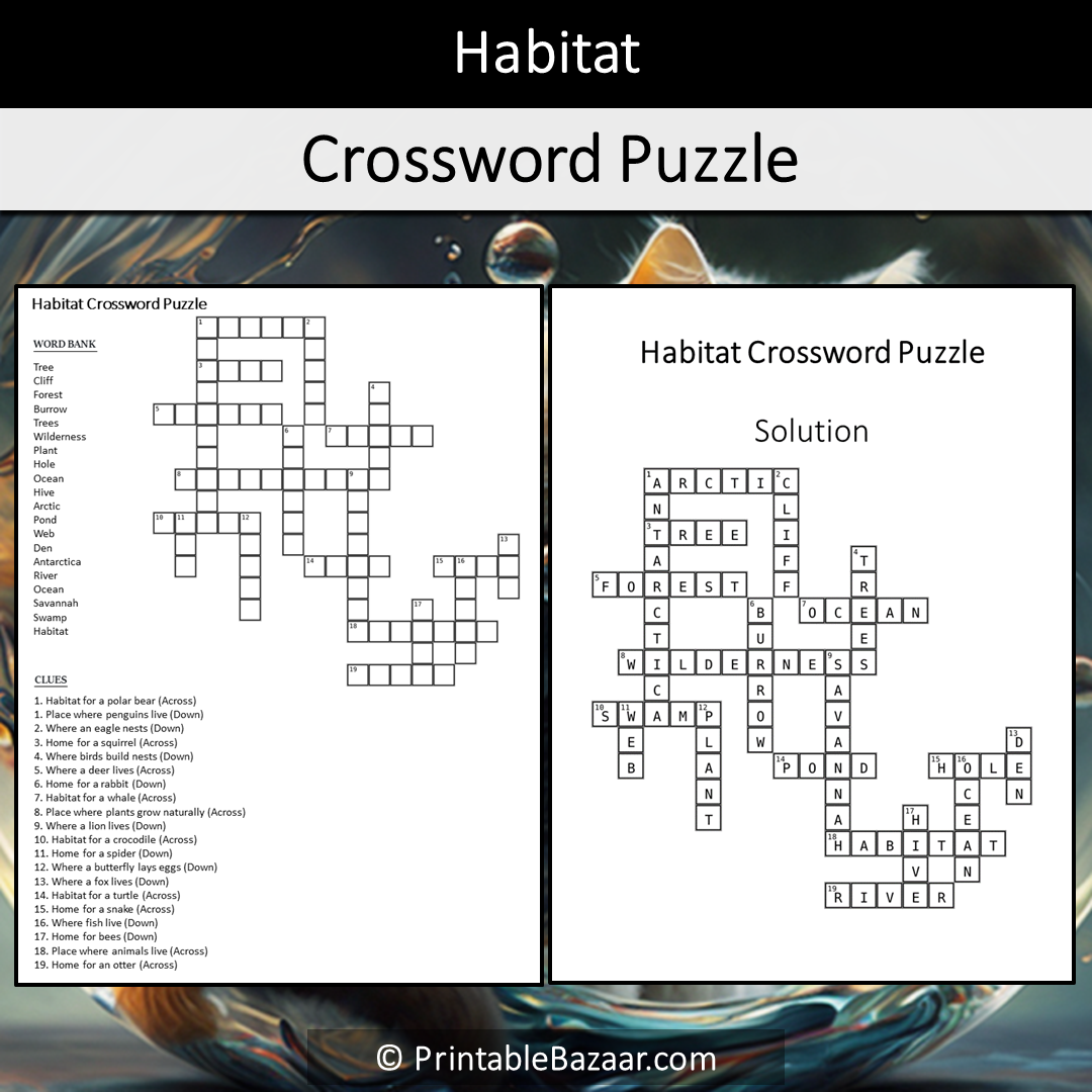 Habitat Crossword Puzzle Worksheet Activity Printable PDF