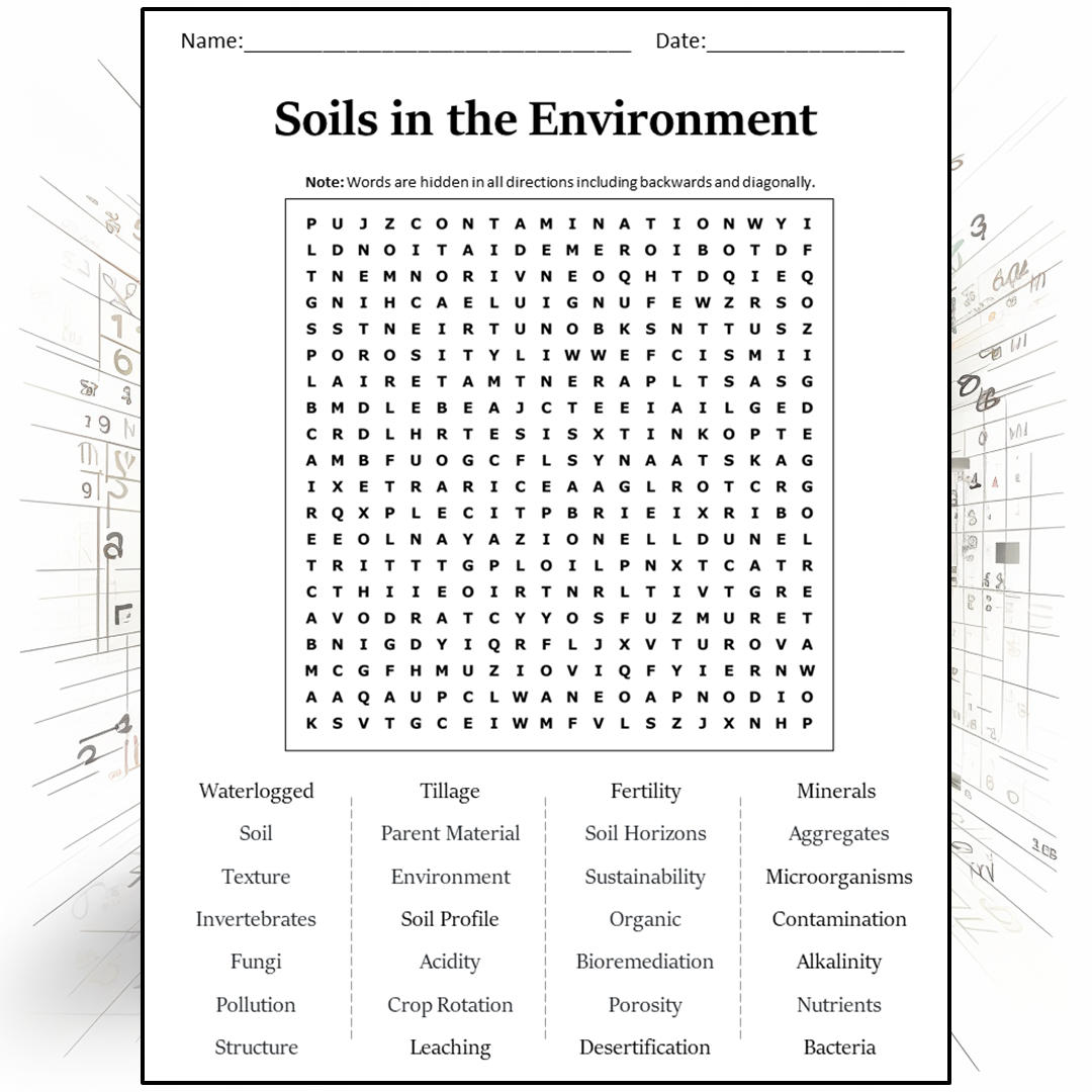 Soils In The Environment Word Search Puzzle Worksheet Activity PDF