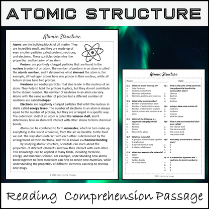 Atomic Structure Reading Comprehension Passage and Questions | Printable PDF