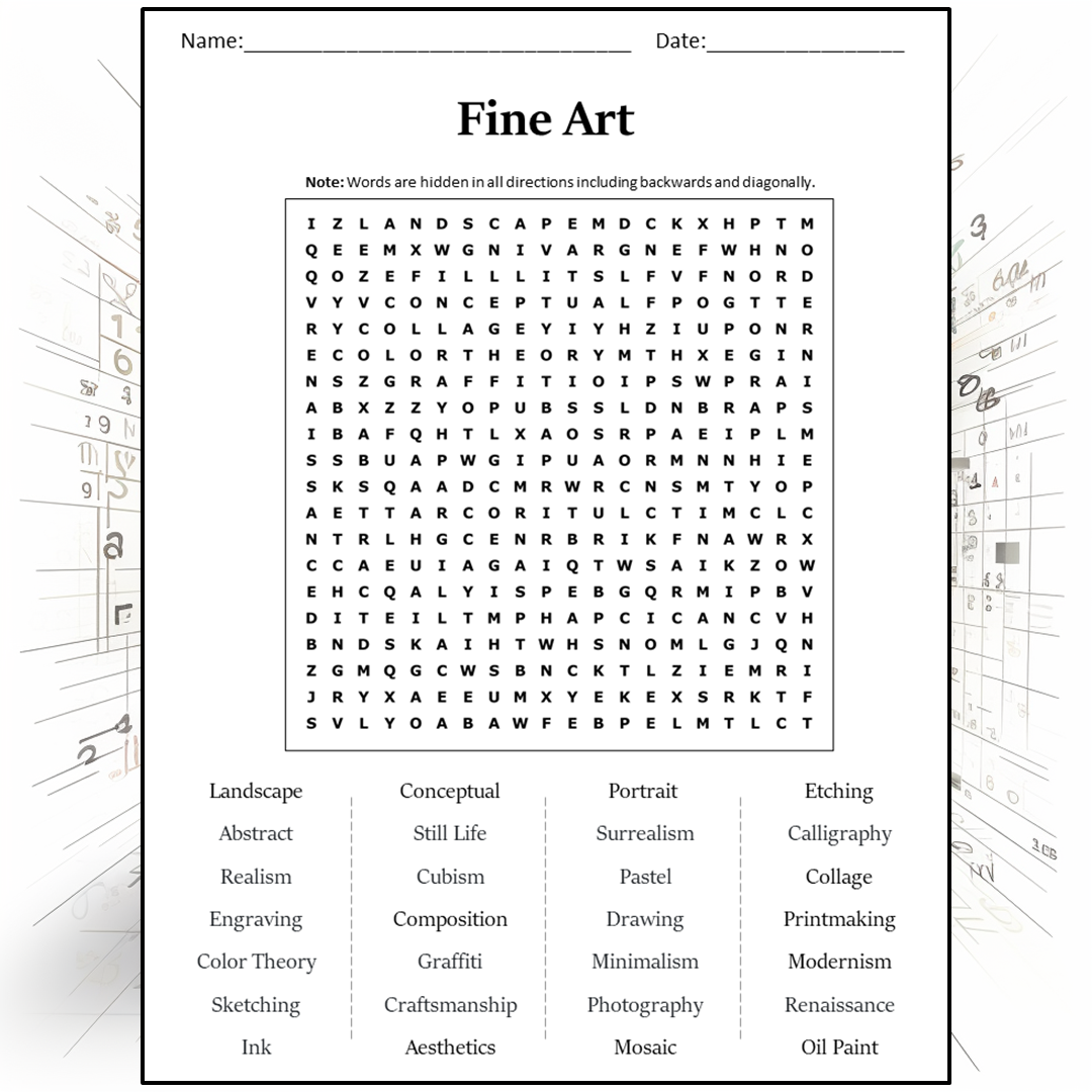 Fine Art Word Search Puzzle Worksheet Activity PDF