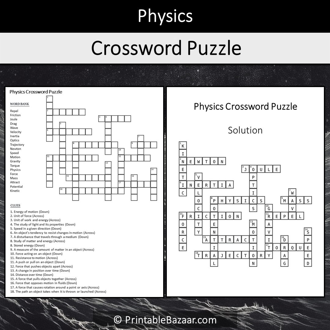 Physics Crossword Puzzle Worksheet Activity Printable PDF