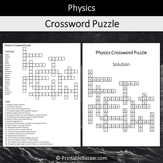 Physics Crossword Puzzle Worksheet Activity Printable PDF