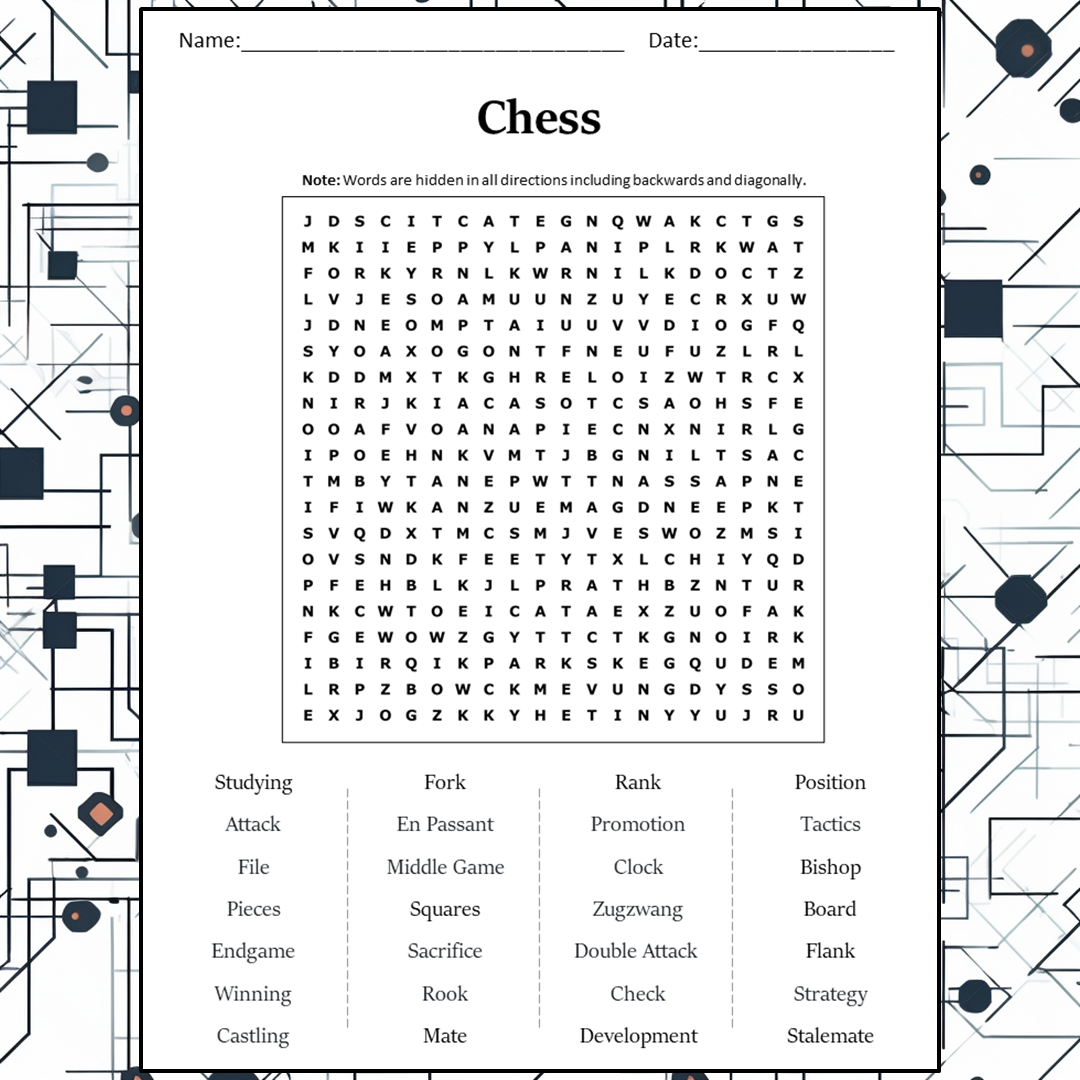 Chess Word Search Puzzle Worksheet Activity PDF