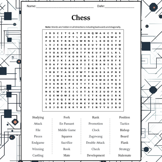 Chess Word Search Puzzle Worksheet Activity PDF