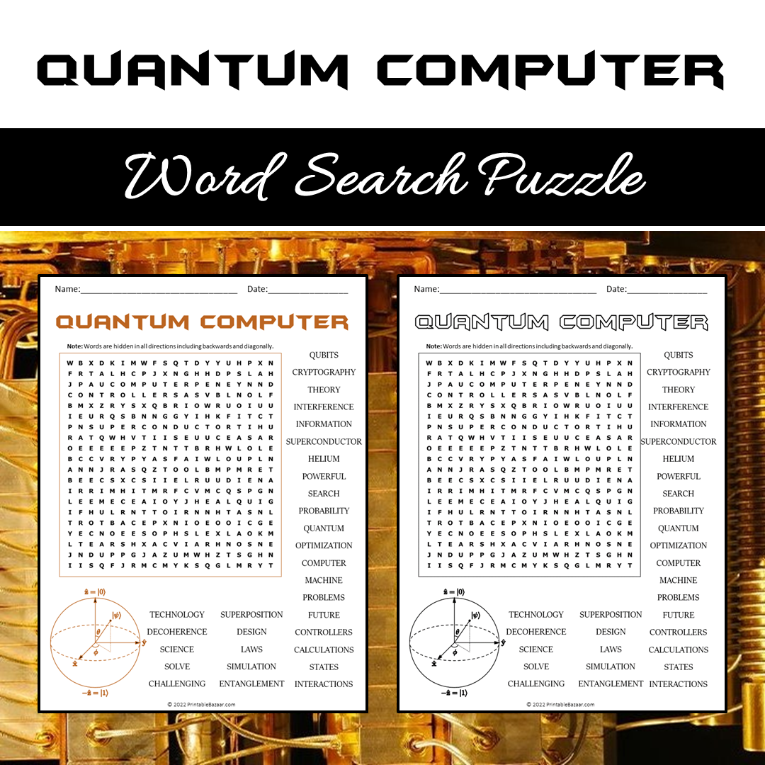 Quantum Computer Word Search Puzzle Worksheet PDF