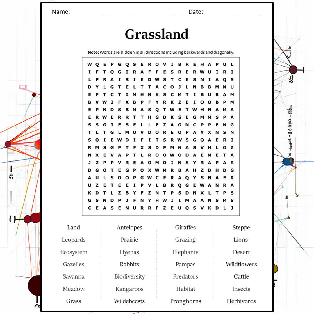 Grassland Word Search Puzzle Worksheet Activity PDF