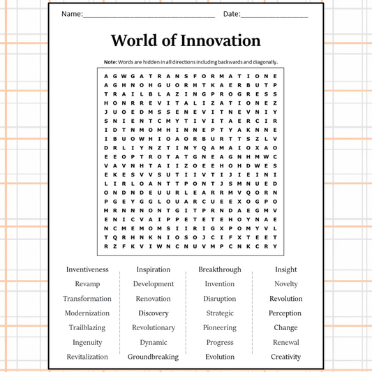 World Of Innovation Word Search Puzzle Worksheet Activity PDF