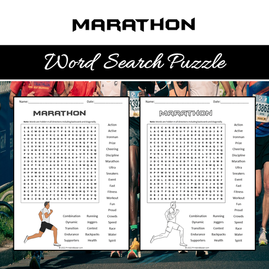 Marathon Word Search Puzzle Worksheet PDF