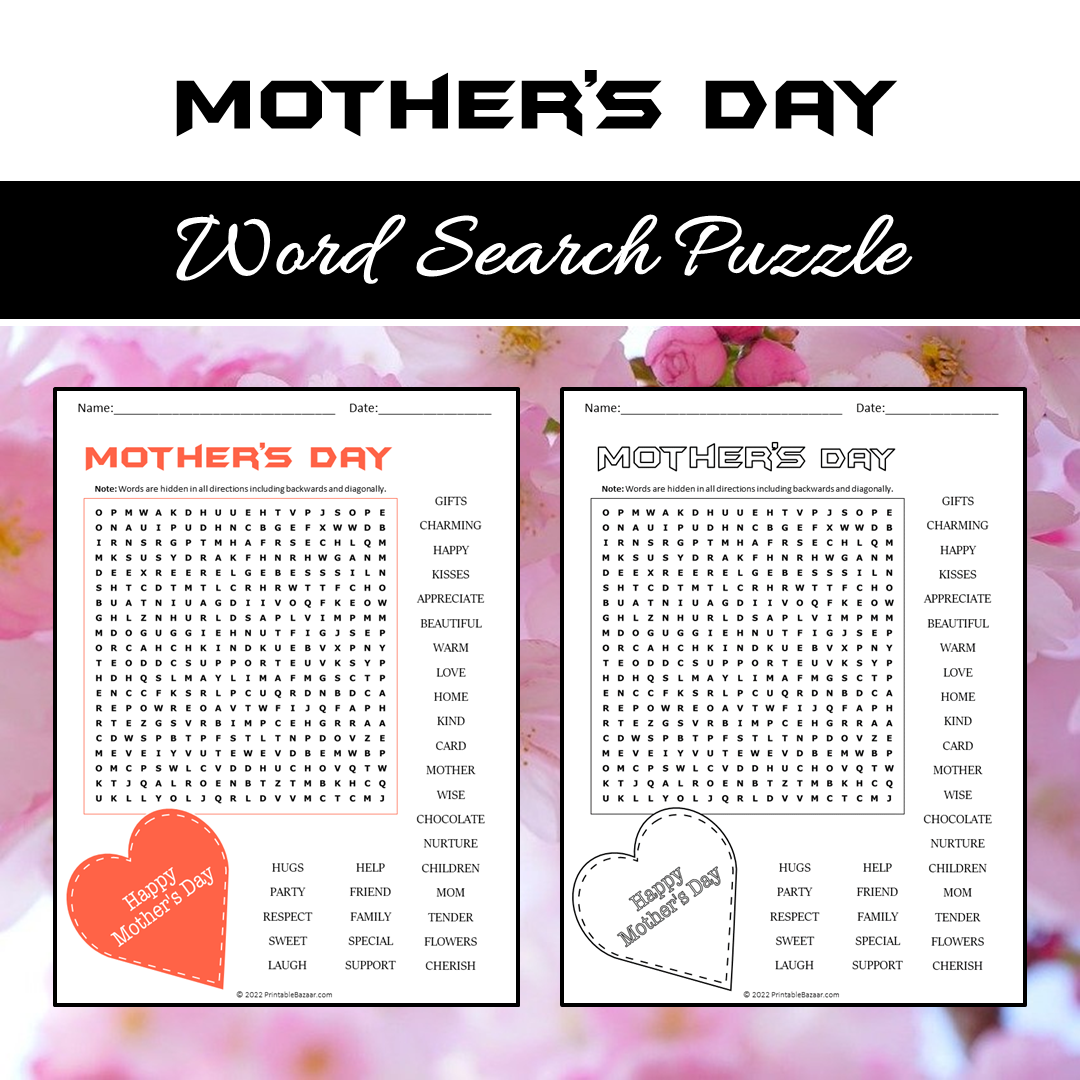 Mother's Day Word Search Puzzle Worksheet PDF