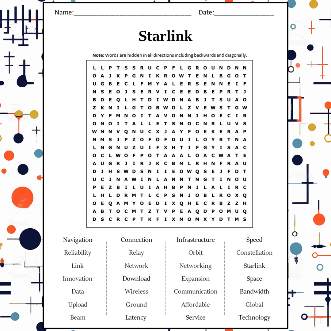 Starlink Word Search Puzzle Worksheet Activity PDF