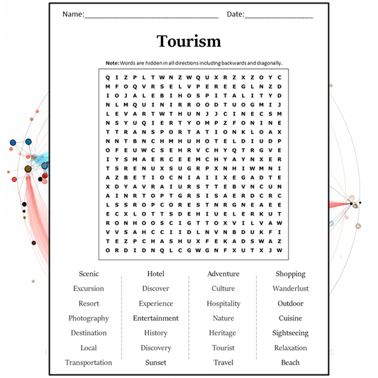 Tourism Word Search Puzzle Worksheet Activity PDF