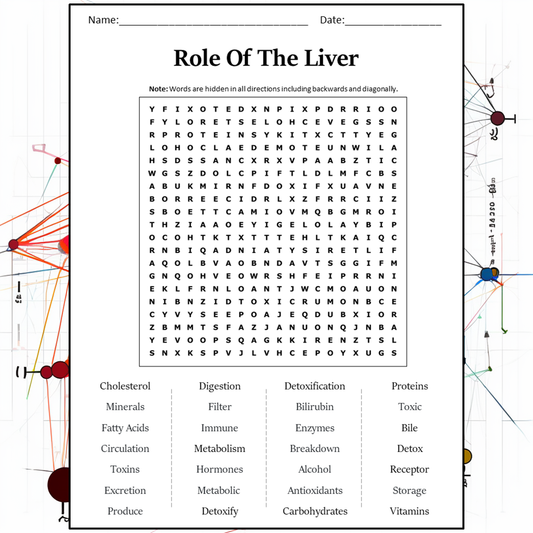 Role Of The Liver Word Search Puzzle Worksheet Activity PDF