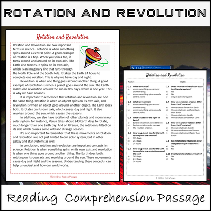 Rotation And Revolution Reading Comprehension Passage and Questions | Printable PDF